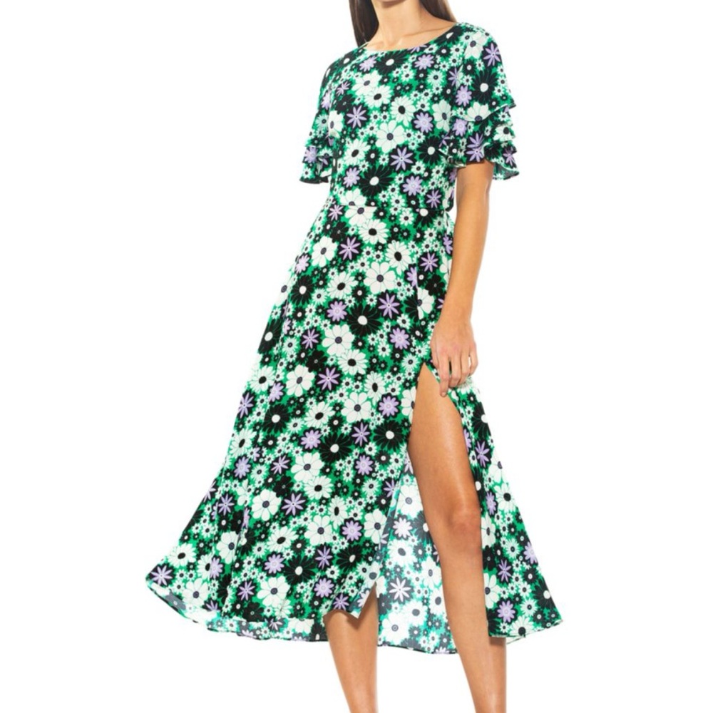 Alexia Admor Lilia Ruffle Sleeve Dress Size M Floral